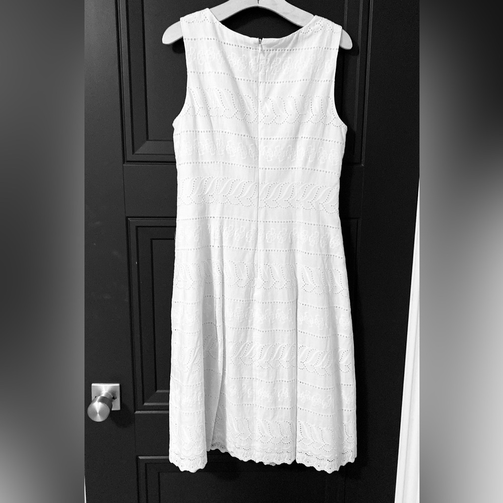 Ivanka Trump Elegant White Eyelet Sleeveless Dress